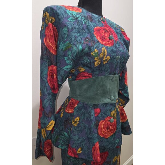 Vintage St Gillian Womens Silk Floral Faux Suede Dress Size 4 Classic Timeless - Picture 2 of 10